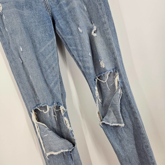 Reformation Jeans Blue Ripped Knee Distressed High Rise Straight Leg Denim Sz 27 - Picture 2 of 6